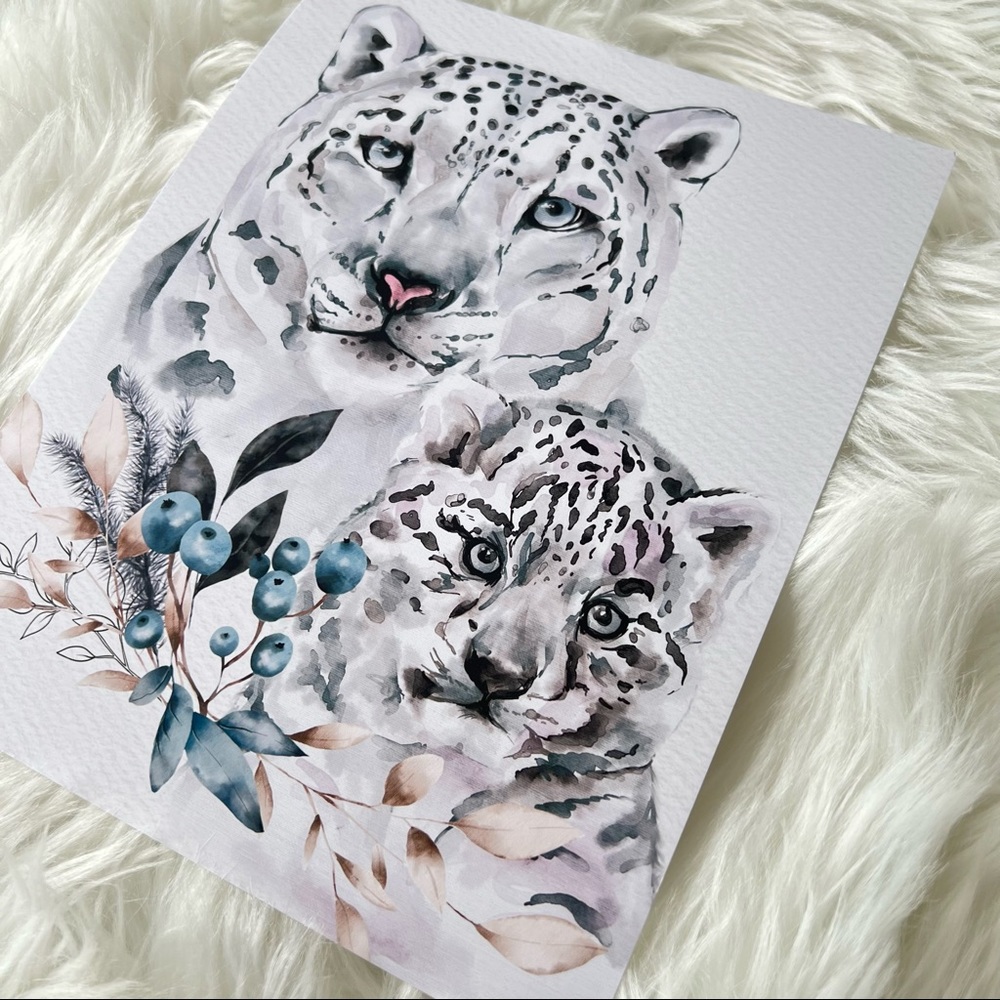 Wall Art Print Watercolor Snow Leopard Arctic Poster Unframed - Picture 9 of 12